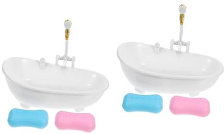 2 Sets Mini Doll Bath Tub Electric Shower Sprayer with Soap Bars Cute Dollhouse Bathroom Furniture for Creative Play and Decoration Compact Design