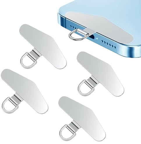 Vestoryyer 4Pcs Phone Tether Tags,Metal Phone Strap Tether Tabs,anti theft phone Lanyard Patch,Mobile Phone Lanyard Patch Metal Cell Phone Lanyard Patch Compatible with Most Smartphones