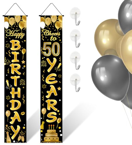 50 Geburtstag Banner für Männer und Fraue 50 Geburtstag Deko Banner Gold Schwarz Happy 50th Birthday Banners Lange Hintergrund Banners zum 50 Geburtstags für Party Geburtstagsdeko 30×180cm (50)