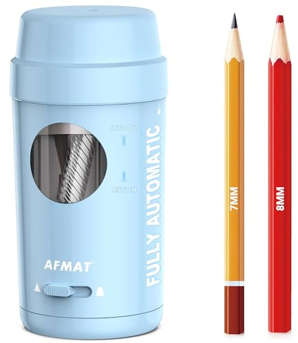AFMAT Temperamatite elettrico completamente automatico, ricaricabile, con contenitore per matite sottili da 7-8 mm, auto in e out, temperamatite elettrico per casa, ufficio, scuola, blu, PSX8