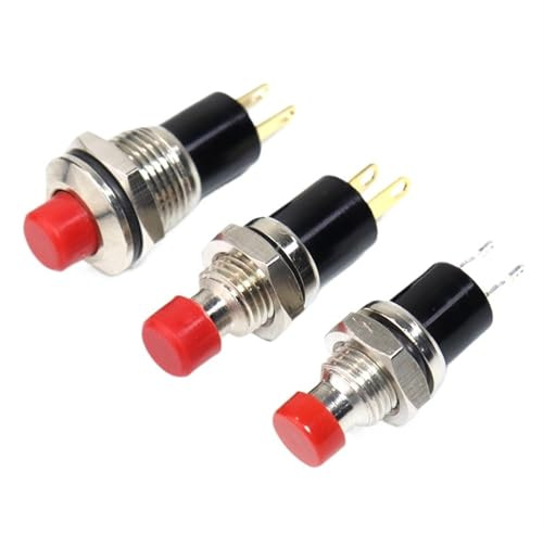 Interruptor pulsador de 7 mm y 10 mm con enclavamiento fijo, reinicio automático, cabezal alto rojo, botones pequeños, interruptores de 2 pines, 1 NO, 1 NC, 3 A/125 V, 1 A/250 V(7mm 1NO Momentary)