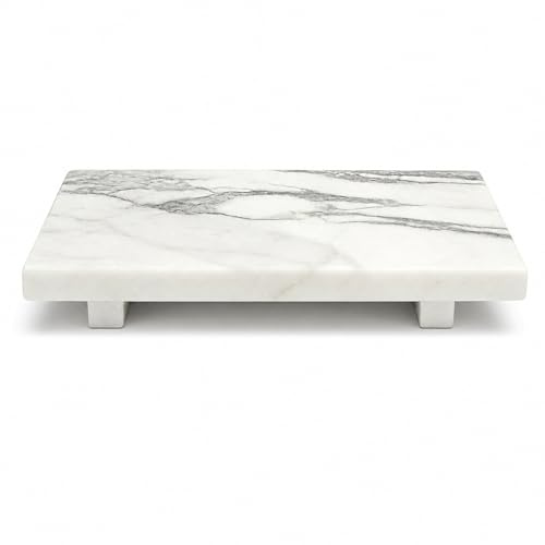 Weißer Marmor-Ständer für Waschtisch und Badezimmer | 24 cm dekorative Erhöhung für Parfüm, Kerzen, Schmuck, Kommode und Regaldekoration