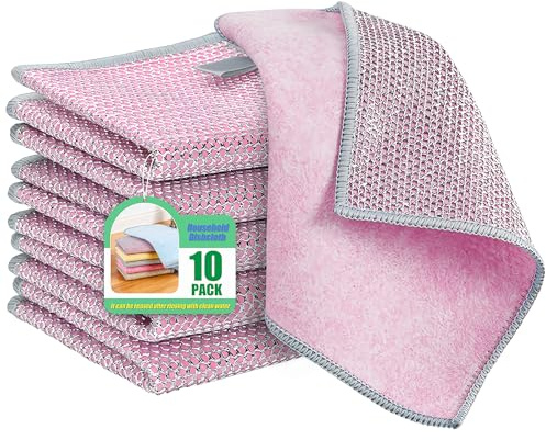 10 Stück Doppellagige Kratzfest Draht-Spültücher 23 x 18 cm Saugfähige Mikrofaser Reinigungstücher Wiederverwendbare Waschbar Mehrzweck Draht-Geschirrtuch für Geschirr, Arbeitsplatten, Herdplatten