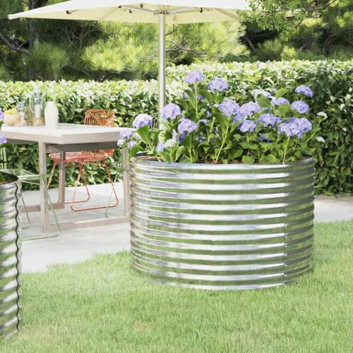 WRJENFSC Jardinière surélevée Potager 100 x 100 x 68 cm Acier galvanisé argenté Design Rond Robuste pour Balcon terrasse Jardin Potager Exterieur