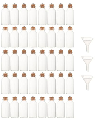 Hemobllo 43pièces Mini Pots Verre avec Bouchons Liège Et Entonnoir Petits Flacons Verre pour Loisirs Créatifs Projets De Bricolage Cadeaux De Mariage