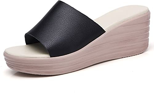 Damtofflor Kiltofflor för kvinnor på Slip On-läder Andas sommarskor Platt plattform Damrutschbanor