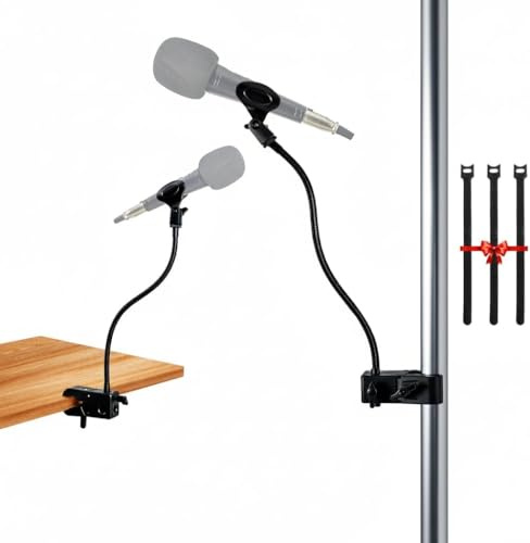 Flexible Gooseneck Desk Mic Stand, Clip-on Desktop Microphone Stand, 360 Adjustable Compact Microphone Arm Stand with Clip for Podcasting, Radio, Lectures, Singing, Live Streaming