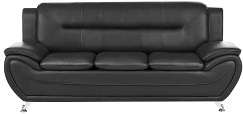 Beliani 3-Sitzer Sofa Kunstleder schwarz gepolstert mit silbernen Metallbeinen modern Leira