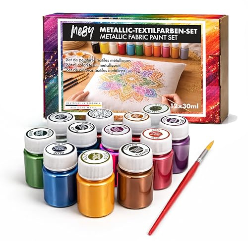 MEBY Textilfärg för Ljusa Tyger (12 Metallicfärger x 30 ml)