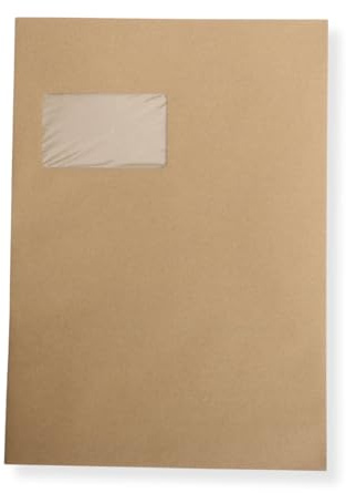 300 St. Versandtaschen Briefumschläge C4 A4 braun haftklebend mit Fenster 229x324 mm HK