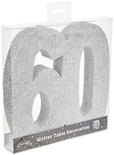 Number 60 Glitter Table Decoration Silver| Table Centrepiece | Table Decorations Centrepiece | 60th Birthday Decorations | 60th Wedding Anniversary Decorations| Pack of 1 | 20cm |H118