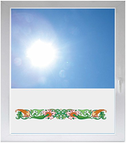 INDIGOS UG - Fensterfolie Blickdicht Blumen Pflanze Tribal Ornament - 800x500 mm - Sonnenschutzfolie Fenster - Sichtschutzfolie Fenster Bad, Küche, Fenster, Milchglasfolie