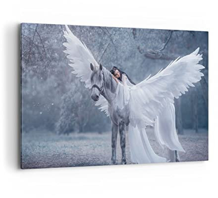 ARTTOR Wandbilder Dekoration Wohnzimmer Frau Pferd Natur Bilder auf Leinwand 120x80cm Leinwandbild Schlafzimmer Küche Deko Wand Kunstdruck Art Groß XXL Wanddeko Bild Wall Decor Canvas AA120x80-3998