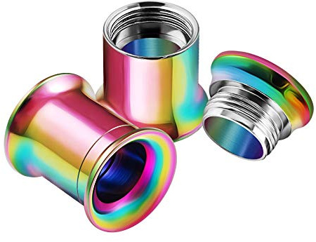 KJM FASHION 2 Stk Regenbogen Eloxiert Innengewinde 8mm 0 g Double Flared Flesh Tunnels Ohrring Stecker Ear Plugs Piercing Schmuck 1900