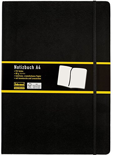 Idena 10053 Notizbuch FSC-Mix, A4, blanko, Papier cremefarben, 96 Blatt, 80 g/m², Hardcover in schwarz, 4 Stück
