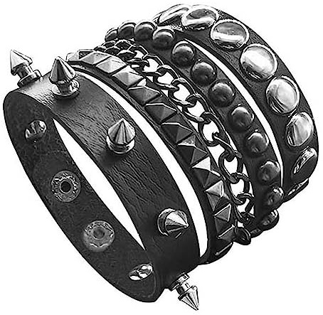 TURTLEDOVE Punk Leather Cuff Bracelet - Goth Leather Wristband with Metal Studded - 81s Punk Rock Accessories for Men Women
