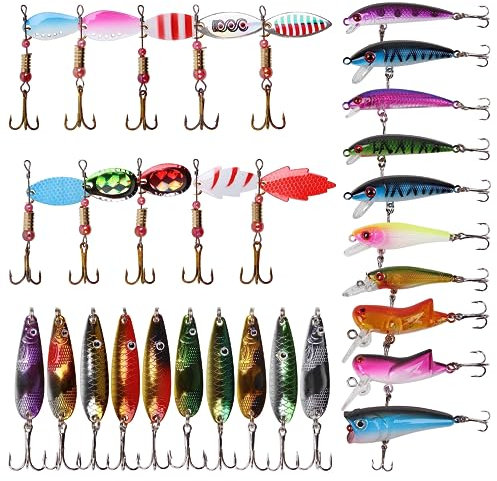Spinner Angeln Köder Kit, 30pcs Forellenköder Kunstköder Set Spinnerbait Löffel Köder Blinker Angelköder Angelzubehör für Forelle Bass Lachs Zander Süßwasser Salzwasser