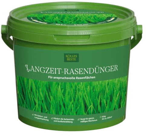 Kölle's Beste Rasendünger mit Langzeitwirkung, Langzeitdünger für einen grünen und dichten Rasen, praktisches Granulat, für alle Rasensorten geeignet, zur Düngung vom Frühjahr bis Herbst, 10 kg