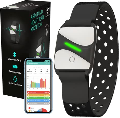 Vortec Armband Pulsmätare | Bluetooth Peloton pulsmätare Armband | Uppladdningsbart ant + arm pulsmätare Peloton kompatibel med Strava, iFIT, NordicTrack