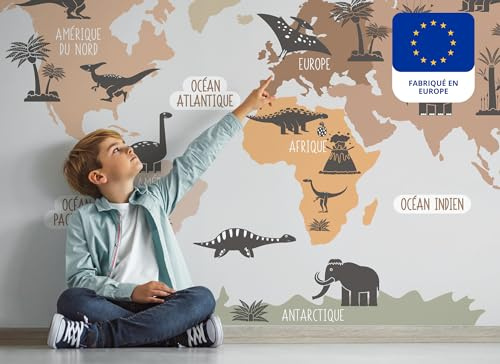 Osomhome Dino Wandtattoo Weltkarte Dinosaurier Pastellfarben (160x100cm) | World Map Wall Decoration Wandsticker | Dino Deco Kinderzimmer Junge & Mädchen | Wandaufkleber Wandbild Kinderbilder os5030
