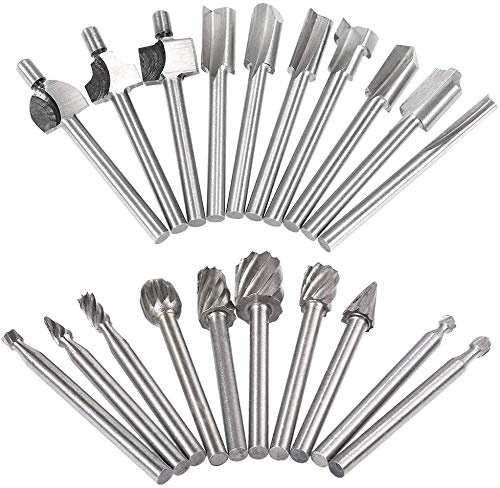 20pcs HSS Rotary Burrs Set with 1/8(3mm) Shank, High Speed Steel Drill Bit Set, Engraving Rotary Tool Accessories for DIY Woodworking, Carving, Drilling, Trimming & Craft Projects