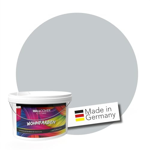 WALLCOVER hochwertige Wandfarbe für Innen | Grau | 5L für 40m² | Hochdeckende Innenfarbe Matt (Klasse 1) | Profi Qualität aus Deutschland
