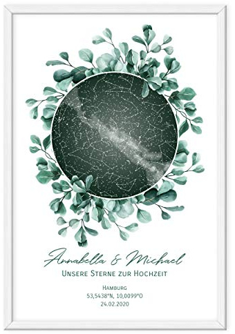 WUNDERLAND EDITION Personalisierte Sternenkarte als Poster - Der astronomisch korrekte Sternenhimmel von Ihrem Wunschdatum mit Wunschtext, 50 x 70 cm - Das personalisierte Geschenk