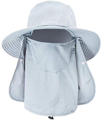 ehsbuy Fischerhut Herren Breiter Krempe Mesh Tropenhut Safari Hut Faltbar Sonnenhut mit Gesichtsbedeckung Nackenklappe