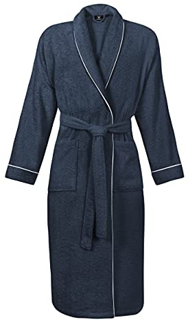 LAYNENBURG Badrock herr frotté – sjalkrage – lång – 100 % bomull (380 g/m2) – OEKO TEX Standard 100 – storlek S, M, L, XL, XXL, 3XL, blå, M