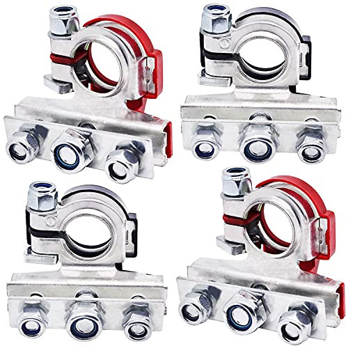 GZLCEU 4 pinzas de batería para coche, 12 V, color rojo/negro, pinzas para batería, para coche, barco, caravana, caravana, conector de batería negativo positivo