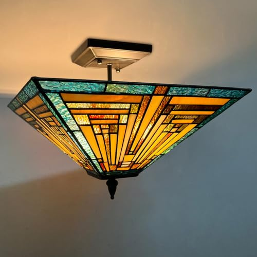 COTOSS Tiffany Ceiling Light 14 Stained Glass 2-Light Semi Flush Mount