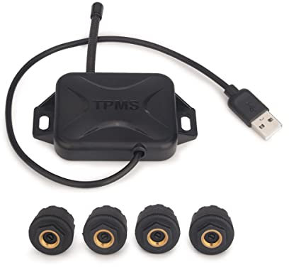 Erisin Universal USB TPMS Modul Reifendruckprüfer mit 4 Externe Sensors, USB Reifendrucksensor Reifendruckkontrollsystem für Android Autoradios