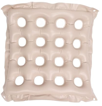Uppblåsbar sittdyna PVC 16 hål anti-fjäll uppblåsbar skalförebyggande uppblåsbar munk kudde ortopedisk sittdyna för resor utomhus beige