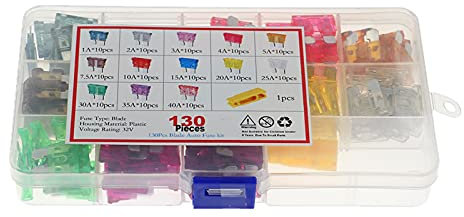 ZAAHH Sicherungs-Set, 130 Stück/Box, sortiert, Standard-Flachsicherungen, 1 A, 2 A, 3 A, 4 A, 5 A, 7,5 A, 10 A, 20 A, 25 A, 30 A, 35 A, 40 A, Auto-Flachsicherungen, mittlere Flachsicherungen