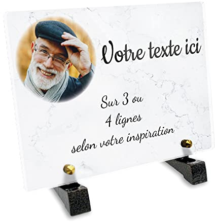 Plaque funéraire Rectangle avec Photo Personnalisable en plexi Motif Marbre, différentes Tailles, épaisseur 6mm, personnalisée sur Plusieurs Lignes 20x15 cm