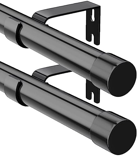 Gardinenstange, 76-238 cm Gardinenstangen mit Kappenknäufen mit Halterungen, Beschläge-Set aus Edelstahl, 16 mm Durchmesser Vorhangstange Verstellbare Dekorative für Schlafzimmer/Schwarz 2Stück