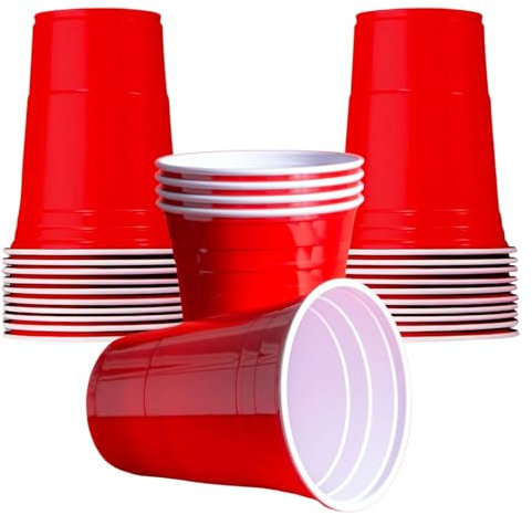 AmazCups Red Disposable Party Cups - 16oz Large Plastic Cups, Strong and Sturdy for Birthday Supplies, Picnics, BBQ, DIY (25 Pack)