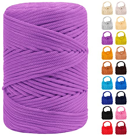 LEREATI Cordino per Borse Uncinetto, Corda Macrame 3mm x 170m Corda in Poliestere Filo Macrame, Macramè Filo Cordoncino per Borse a Uncinetto, Fai Da Te, Regalo per Maglieria (Viola Chiaro)