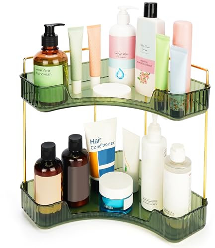 BELLE VOUS Estante Esquinero para Baño o Cocina - Estanteria de 2 Niveles para Almacenamiento - Organizador de Esquina para Perfumes Especias Cosméticos Artículos de Ducha y Más