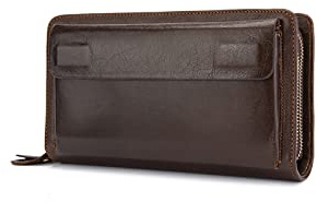 PORRASSO Herren Geldbörse Leder Clutch Tasche Kreditkartenetui Brieftasche Handytasche Portemonnaie mit 8 Kartenfächern Kaffee