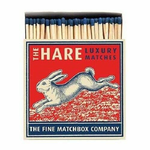 The Hare Long Matches, Luxury Giant Square Matchbox, Rabbit Matches, Blue Tip Coloured Large Matchsticks, Candles Fireside Housewarming Gift