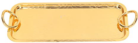 Bandeja de Servicio de Oro, Bandeja de Té de Café de Acero Inoxidable Rectangular con Asa, Bandeja de Desayuno de Almacenamiento de Alimentos para Postres, Frutas, Cupcakes, Joyas, 13 x 1.6 Pulgadas
