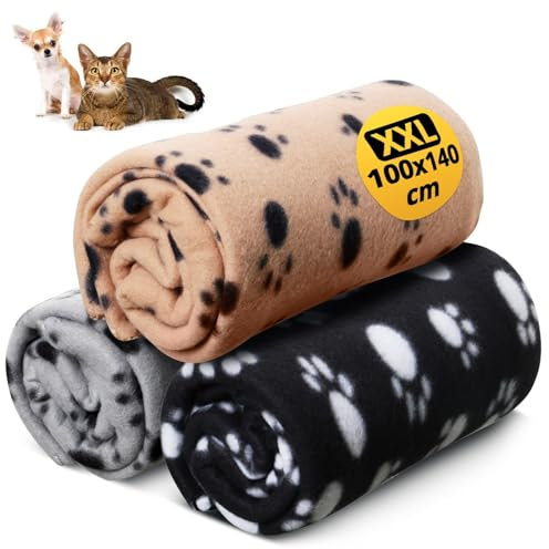 OMH nutrition OH MY HEALTH Katzendecke XXL Fleecedecke 3er Pack Hund Katze Hundedecke waschbar weich Decke Überwurf 140cm x 100cm Autodecke Polsterschutz für Haustiere