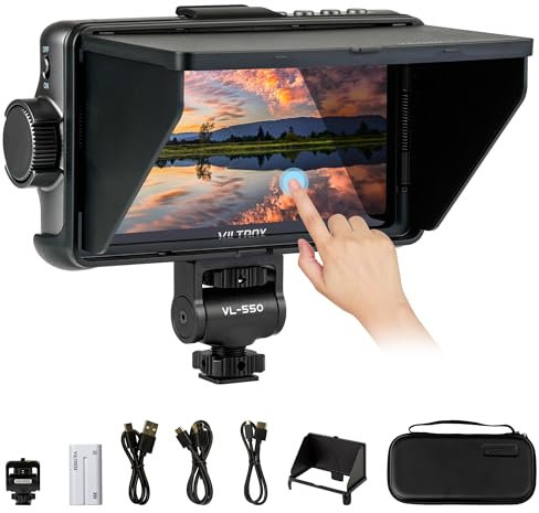 VILTROX DC-550 Pro 5.5Zoll 1200 nits Touchscreen DSLR Kamera Feld Monitor mit Akku-Sonnenblende 3D Lut HDMI Peaking Focus Assist 1920x1080 4K HDMI Eingang Ausgang 5V Typ-c Eingang