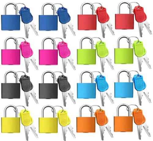 Kellegour 16 Pcs Cadenas Multicolore,Mini Cadenas à Bagage,Serrures de Valise avec Clés,Petit Cadenas à Clé,Cadenas à Bagages Petit,pour Sacs à Dos,Casiers,Valises de Voyages(8Couleurs)