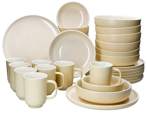 Ritzenhoff & Breker Jasper Vanille Service de table 32 pièces pour 8 personnes I Service de table en faïence avec 8 tasses à café de 170 ml, bols de 360 ml, assiettes creuses et assiettes plates I