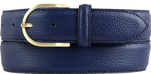 BELTINGER Italienischer Damen-Gürtel, 35 mm breit, Damen, Chinogürtel, Hosengürtel, strukturiertes Leder, Schließe Gold | Blau 85cm