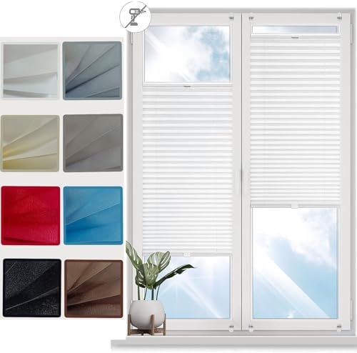 Klemmfix Plissee Ohne Bohren 90 x 200 cm Sonnenschutz Easyfix Lichtdurchlässig Jalousie Rollo für Fenster und Tür, mit Klemmträger / -fix für Fenster & Tür, Weiß