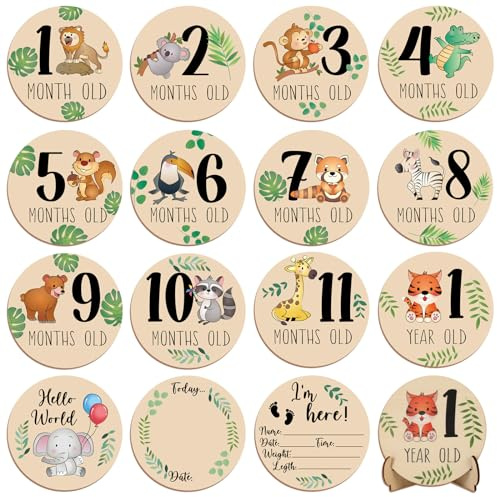 HOWAF Wooden Baby Milestone Cards, Milestone Cards for New Parents, Newborn Gifts for Boy or Girl, Baby Shower Mum To Be Pregnancy Gifts