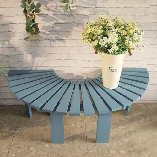 Yclty Garten-Baumbank Aus Holz für Den Außenbereich, Halbrunde, Rückenfreie, Wetterbeständige Bänke, Umlaufende Parkbank für Park, Hof, Terrasse, Deck, Rasen (Color : Blue)